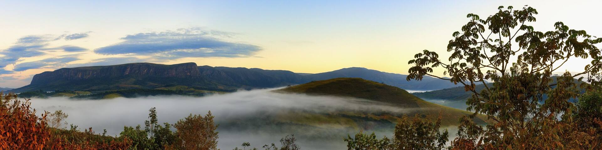 Early morning fog over valleys and mountains, Serra da Canastra, Minas Gerais state, Brazil
