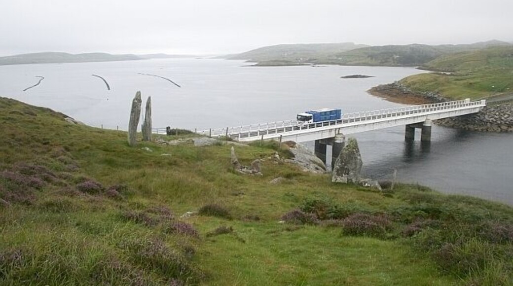 The Great Bernera Bridge and Standing Stones Opened in 1953. It was the first example of a bridge made of pre-stressed concrete girders in the UK. A model of the bridge was exhibited at the 1951 festival of Britain. It totally transformed the island of great Bernera - which might have become uninhabited without the bridge crossing the Sruth Iarsiadar. http://www.cne-siar.gov.uk/eriskay/bernera.htm The standing stones are probably the remains of a stone circle and have watched over this obvious crossing point for several millennia. http://www.themodernantiquarian.com/site/568/bernera_bridge_circle.html#fieldnotes