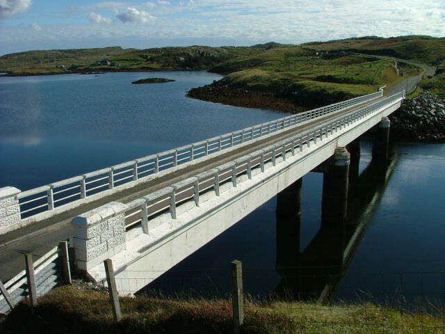 Bridge over the Atlantic Built in 1953. This view is from Bearnaraigh looking over to Lewis.