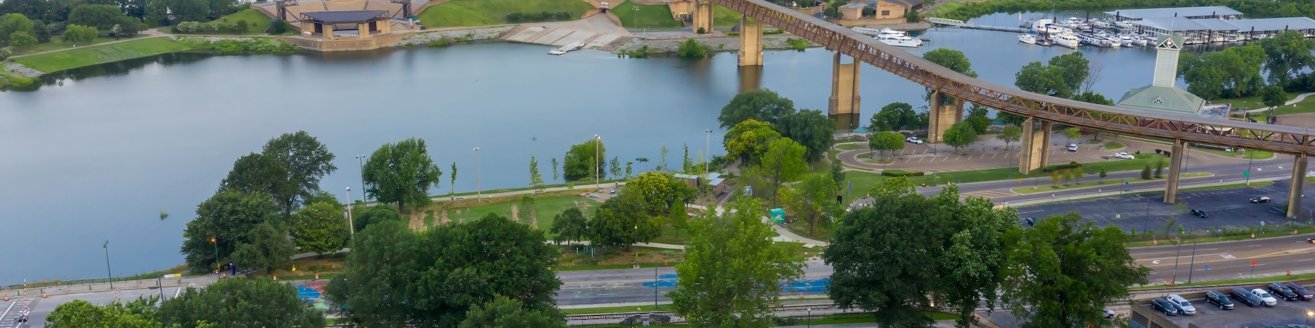 Fourth bluff park, Wolf River Harbor and the Mississippi River in Downtown, Memphis, Tennessee, United States.