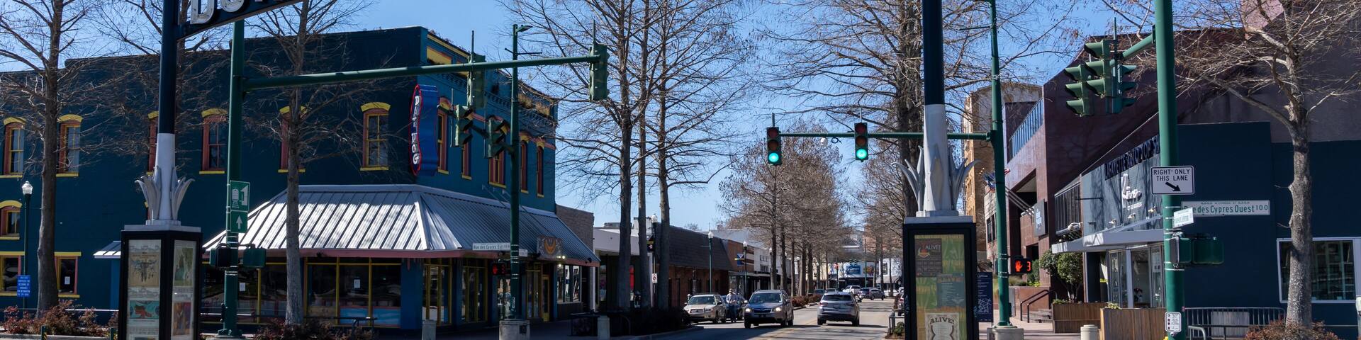 Lafayette, LA, USA - February 13, 2022: Downtown Lafayette sign is shown. Lafayette is a city in southern Louisiana.