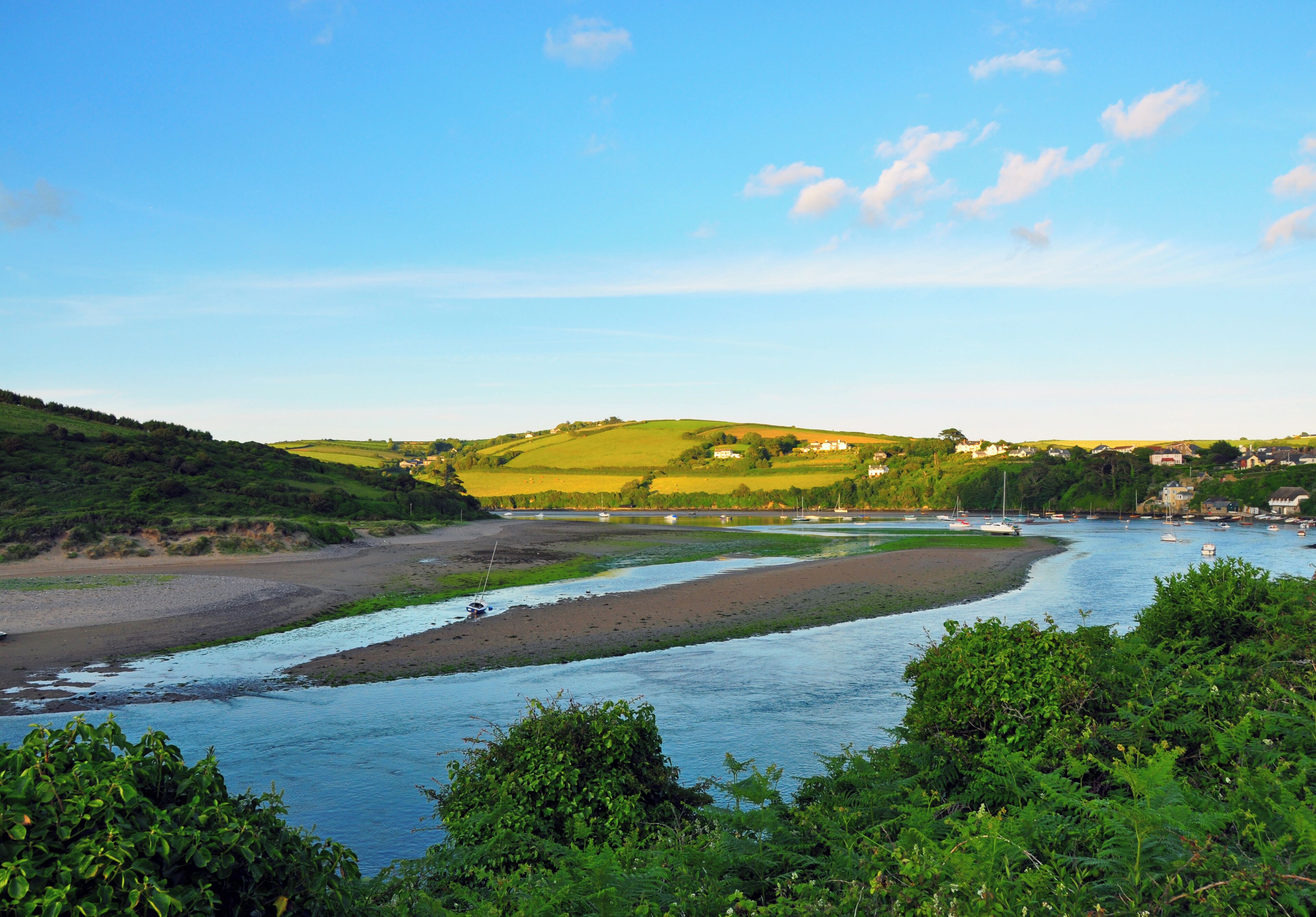 The estuary of the River Avon, Devon, UK at low tide. The sandbanks near Bantham are visible.