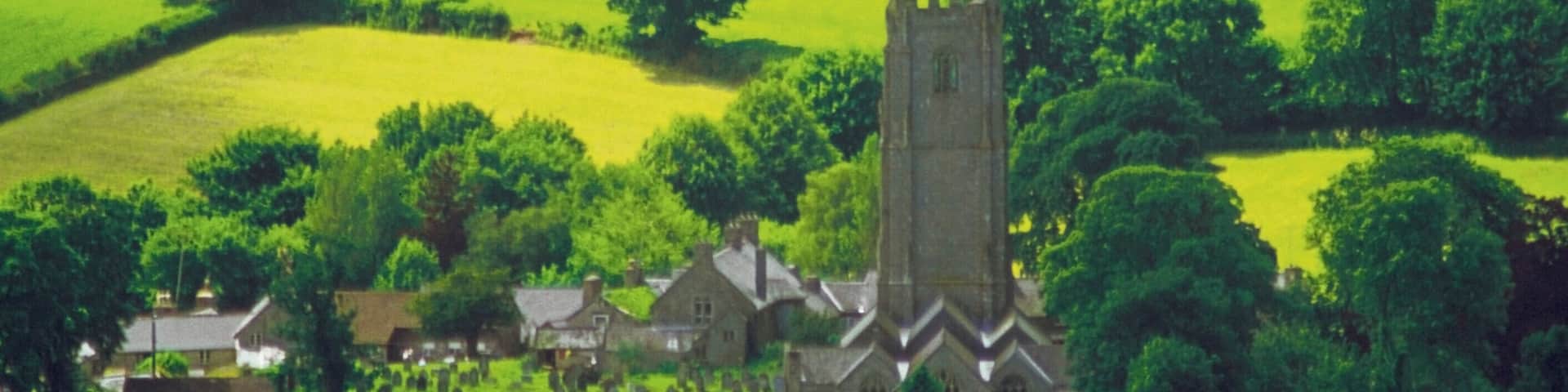 Aerial view of a tower, Widecombe, Devon, England
