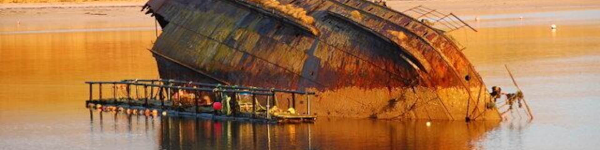 Blockship - Number 3 barrier They don't all look the same you know. They even have their own names. This one is called Reginald and he's about 100 years old, (and still earning his keep as a creel rack). The early morning winter sun brought out the colours.