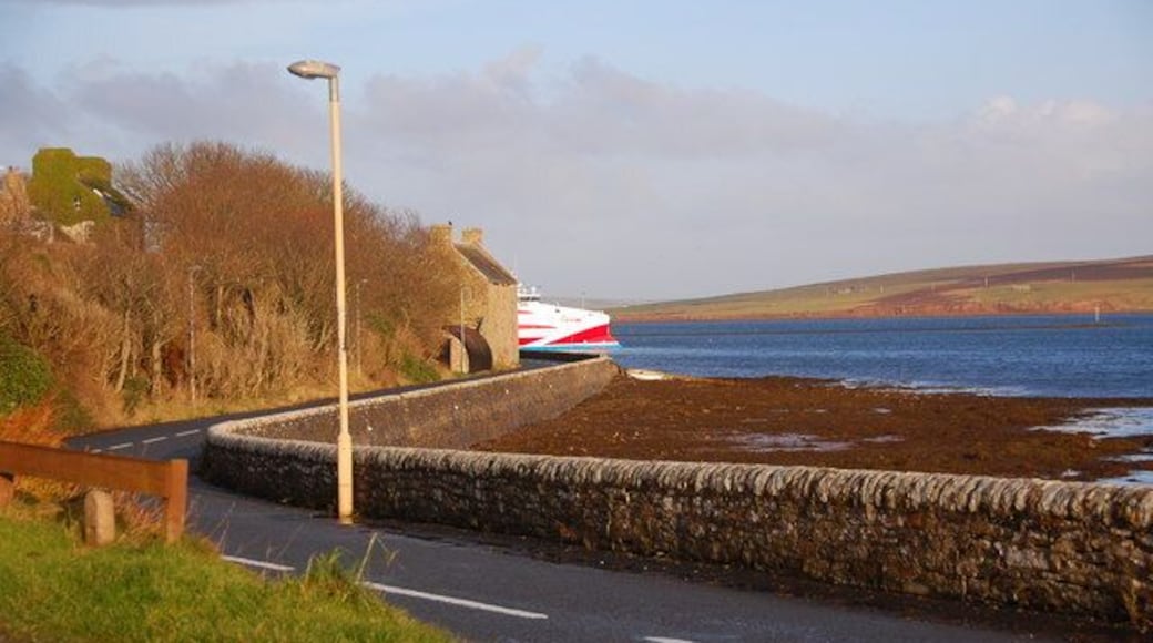 Sea Wall and Lane, St. Margaret's Hope Looking northwards along the lane to the ferry. The new seacat "Pentalina" arrived yesterday..... can't wait to use it this Christmas!