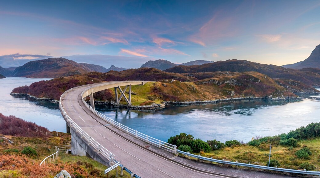 UK, Scotland, Highland, Sutherland, Loch a' Chairn Bhain, Kylesku, Kylesku Bridge, a landmark on the North Coast 500 Tourist Route