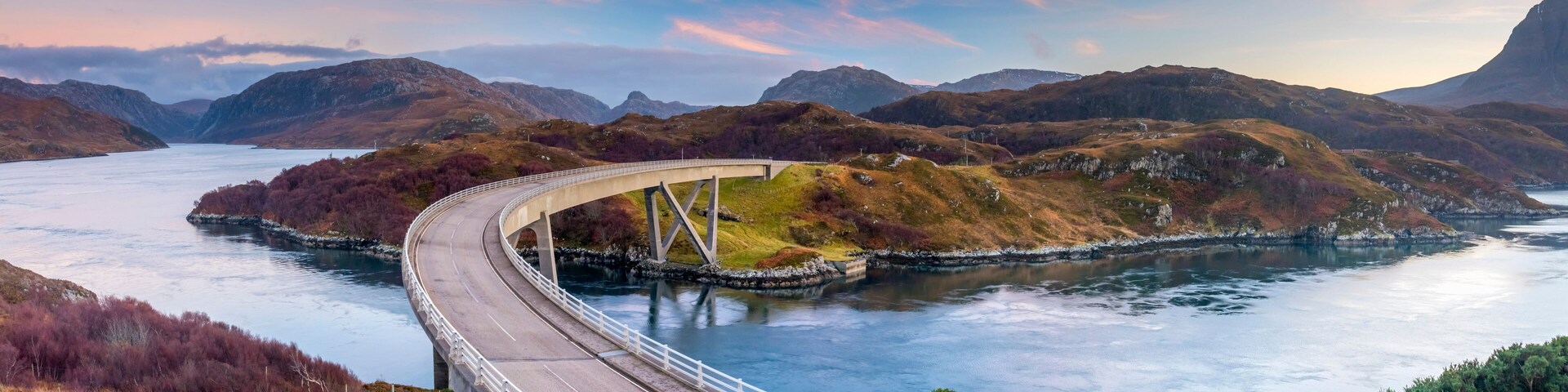 UK, Scotland, Highland, Sutherland, Loch a' Chairn Bhain, Kylesku, Kylesku Bridge, a landmark on the North Coast 500 Tourist Route