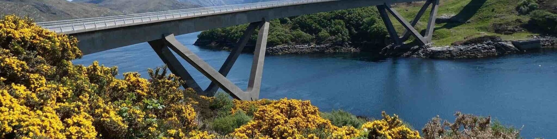 Kylesku Bridge in the Northern Highlands ...before the bridge was built you used to have to get a boat across...as much as I loved the bridge I think it would have been fun to do it the old way. Btw highly recommend the Kylescu Hotel....a welcome oasis in an otherwise barren but beautiful landscape