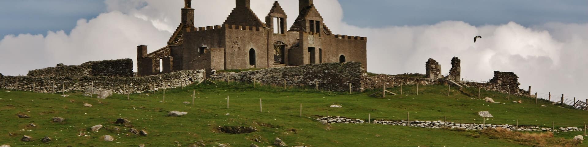 The haunted house of Windhouse stands out on the hilltop on the island of Yell