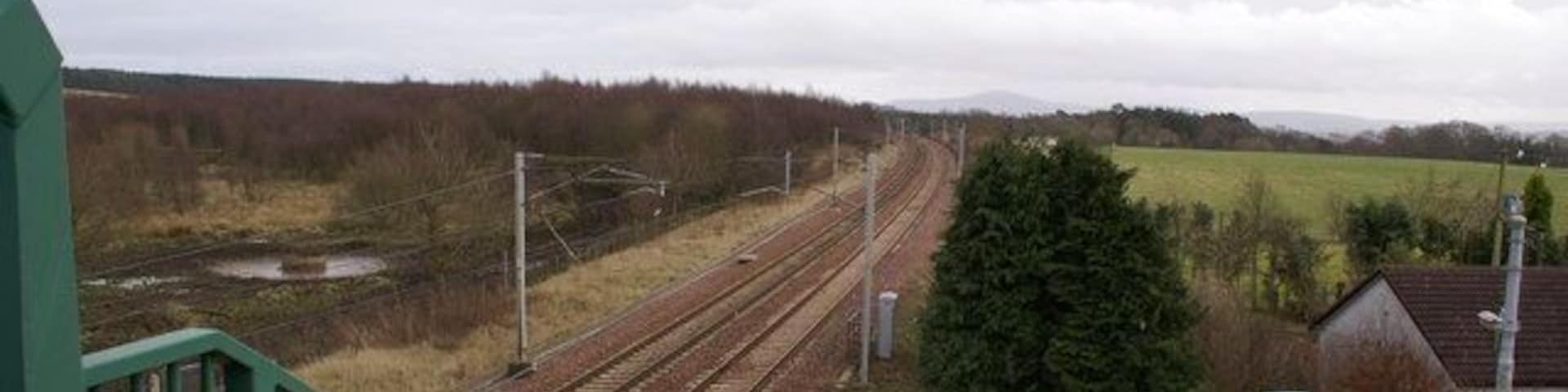 Fiddler's Grill View looking south-east along the main West-Coast electrified railway.