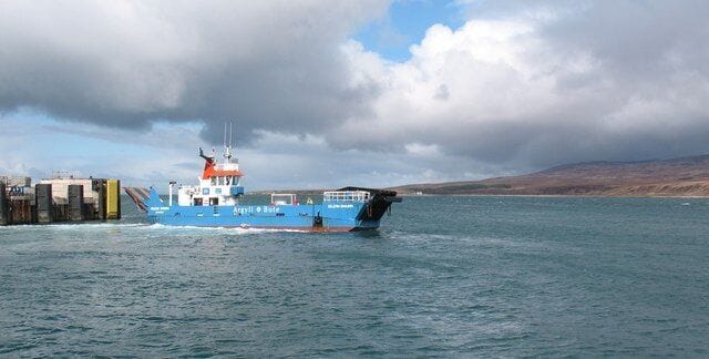 The Jura ferry, Eilean Dhiura setting out from Port Askaig.