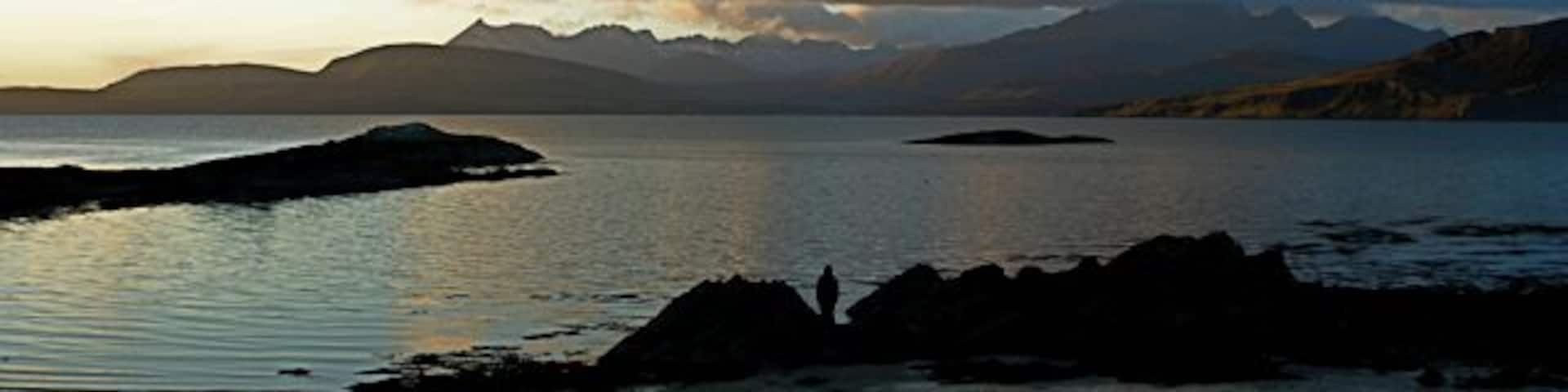 Ord/ An t-Òrd : near to sunset The view from Ord beach across Loch Eishort towards the Strathaird peninsula and to the Cuillin Hills in the far distance