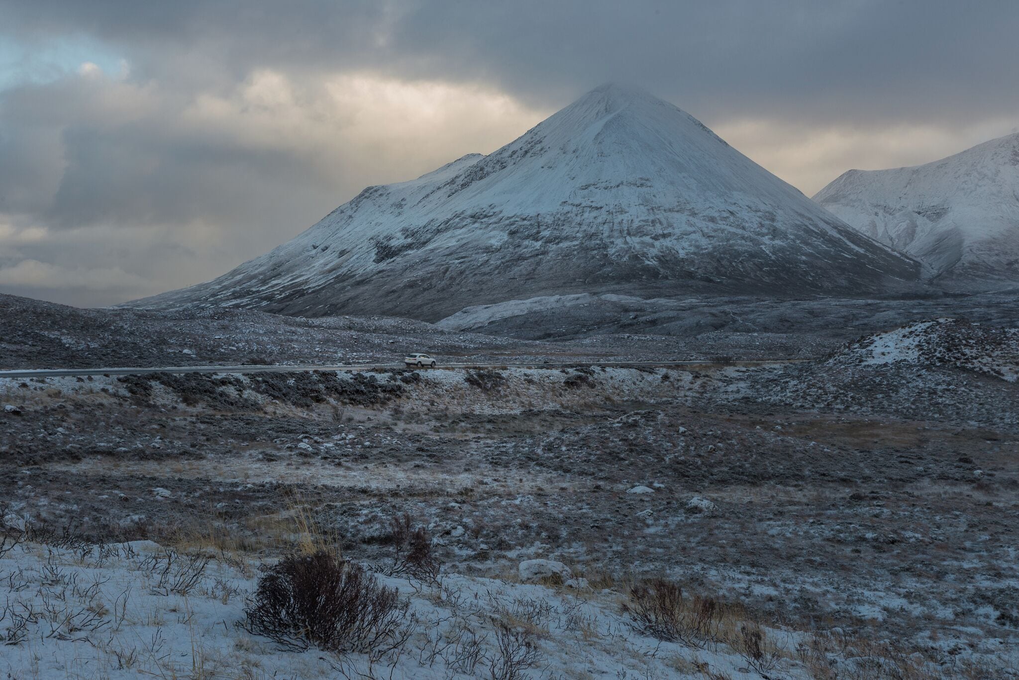A view on to Glamaig, the northernmost of the Red Hills on the Isle of Skye, near Sligachan.  Sligachan lies at the head of Glen Sligachan which runs for 8 miles south to meet the sea at Camasunary near Elgol and divides the rounded Red Cuillin from the jagged Black Cuillin mountains.


#hiddenscotland #discoverscotland #isleofskye #sligachan #igscotland #ig_scotland #scotland_insta #scotland_ig #uk #perspectives #mountains #river #winter #walking #hiking #outdoors #ontheroad