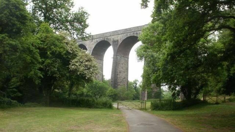 The 110 feet high Porthkerry Viaduct, seen from Porthkerry Country Park near Barry, Vale of Glamorgan