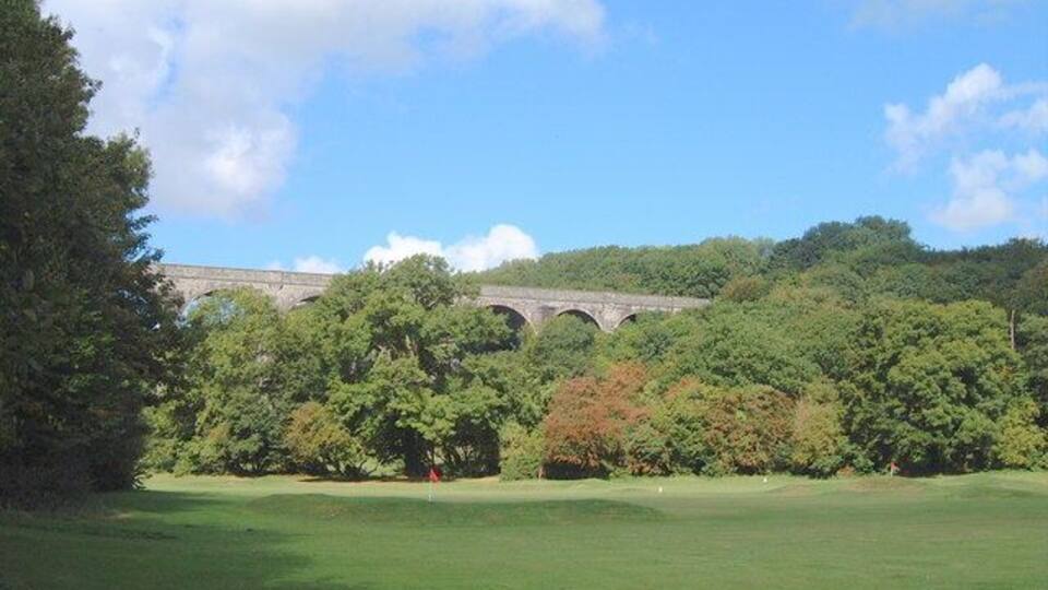 The pitch and putt golf course at Porthkerry Porthkerry viaduct in the background
