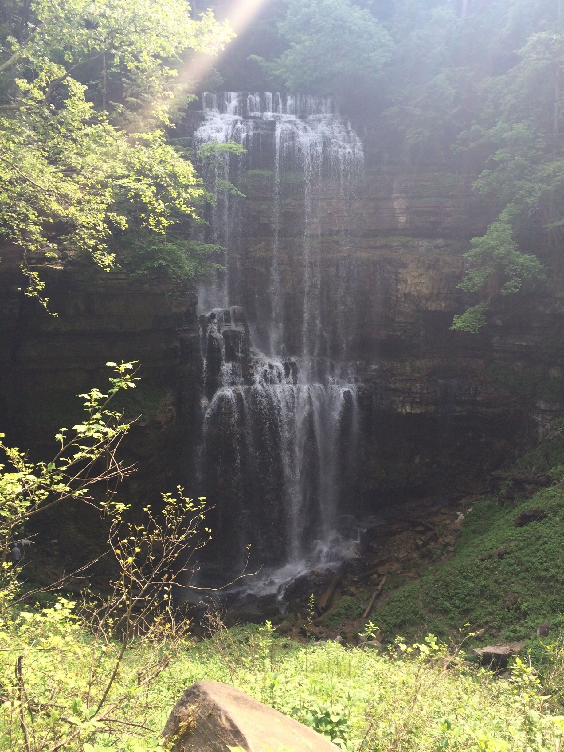 One of the coolest waterfalls in TN. Pretty big if you catch it with a lot of water. It flows from one cave to another. The trail is moderate. Awesome backpacking and good camping spots. I think it's 4.5 miles to Virgin Falls. Laurel Falls is a great spot to camp about 2.5 miles from the parking lot. You can camp under Laurel too which is cool. Highly recommend
