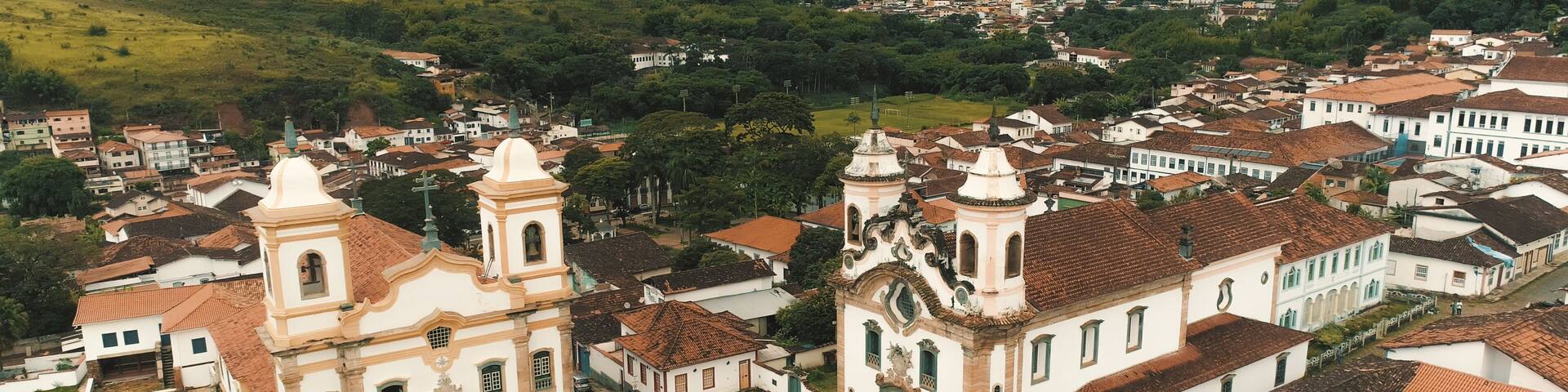 Aerial images of sister churches in the historic city of Mariana - MG