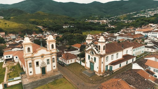 Aerial images of sister churches in the historic city of Mariana - MG