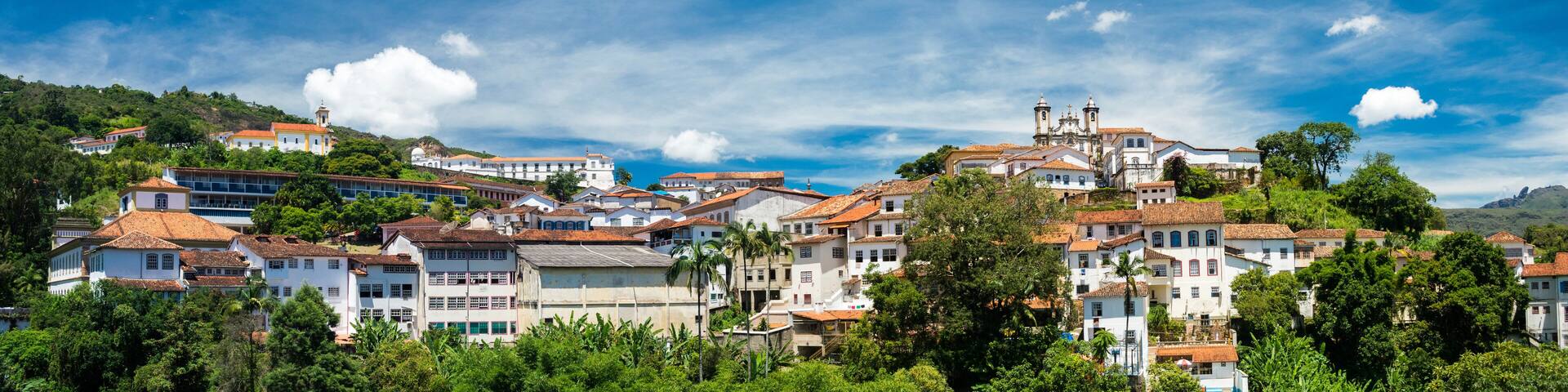 A panoramic view of the historic colonial city of Ouro Preto, Minas Gerais, Brazil.