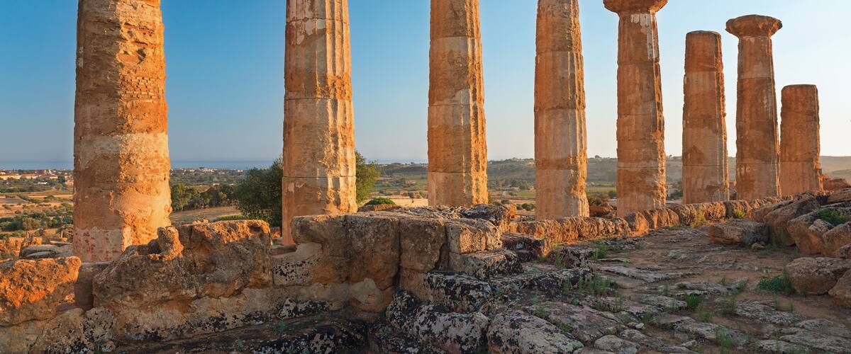 Ancient stone columns in a historical site.