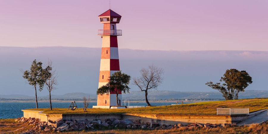 Lake Buchanan Lighthouse In Golden Hour Sunset Light - Texas Hill Country; Shutterstock ID 480316702; Purchase Order: -
