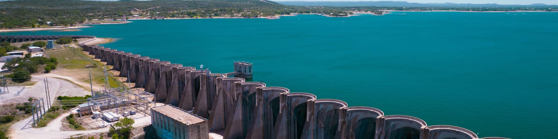 Aerial view of the beautiful shore of Buchanan Dam in Texas