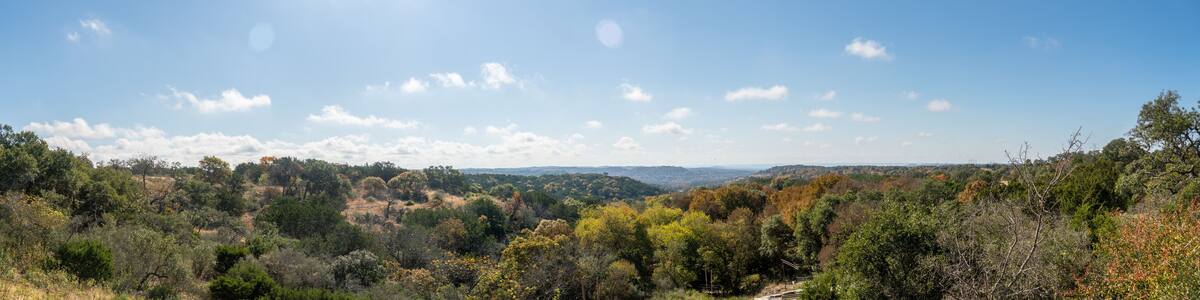 Parnoramic View of Texas Hill Country Landscape With Clear Bright Skies