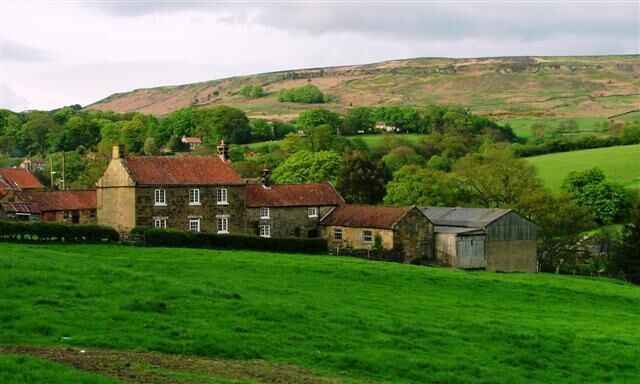 Seave Green. View from the B1257 towards the hamlet of Seave Green which is mostly concentrated on the far side of Bilsdale Beck. It is thought the name derives from Nicolas del Seves who is mentioned in the Lay Subsidy of 1301.