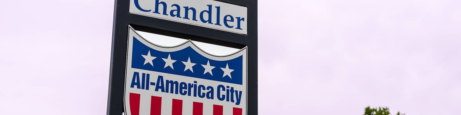 Welcome to Chandler Arizona Street Sign overcast clouds during monsoon