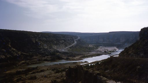 The old low bridge where US 90 crosses the Pecos River in Texas, about 1954. This bridge has since been replaced with a high-level bridge.