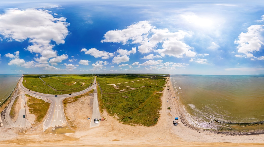 Aerial 360 equirectangular panorama High Island Beach Bolivar Peninsula Texas