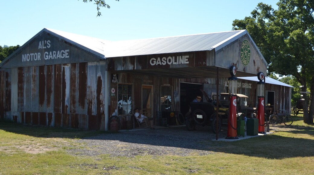 Al's Motor Garage period gas station/repair shop replica at Old Kingsbury Aerodrome