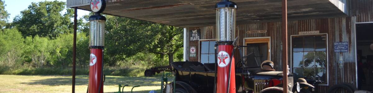 "Al's Garage" vintage garage replica at Old Kingsbury Aerodrome, Kingsbury, Texas.