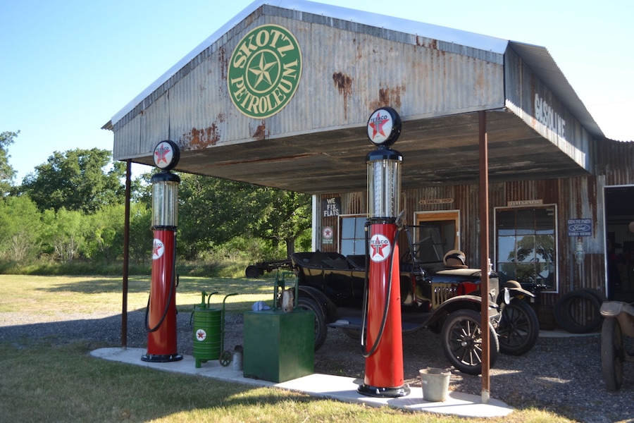 "Al's Garage" vintage garage replica at Old Kingsbury Aerodrome, Kingsbury, Texas.