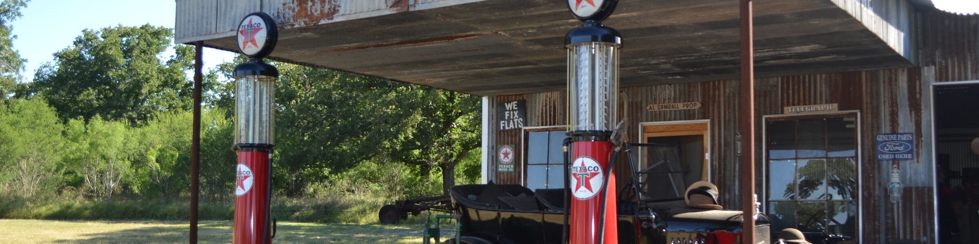 "Al's Garage" vintage garage replica at Old Kingsbury Aerodrome, Kingsbury, Texas.