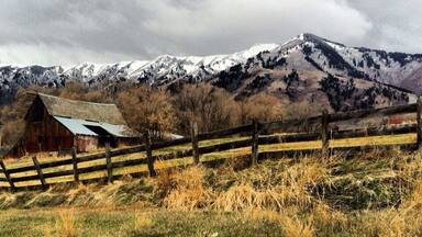 Layton #Utah, #barn and wasatch #mountains.