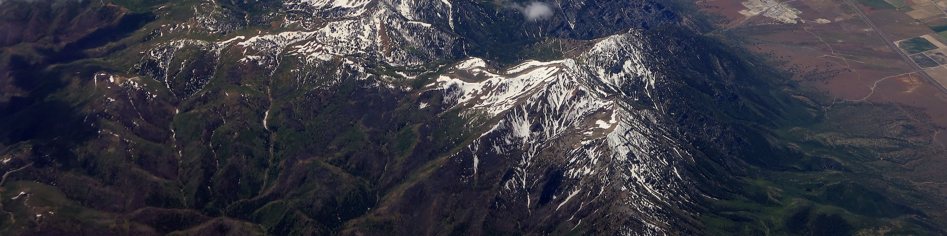 Aerial view of Mount Nebo, Utah with the towns of Nephi and Mona in the background.