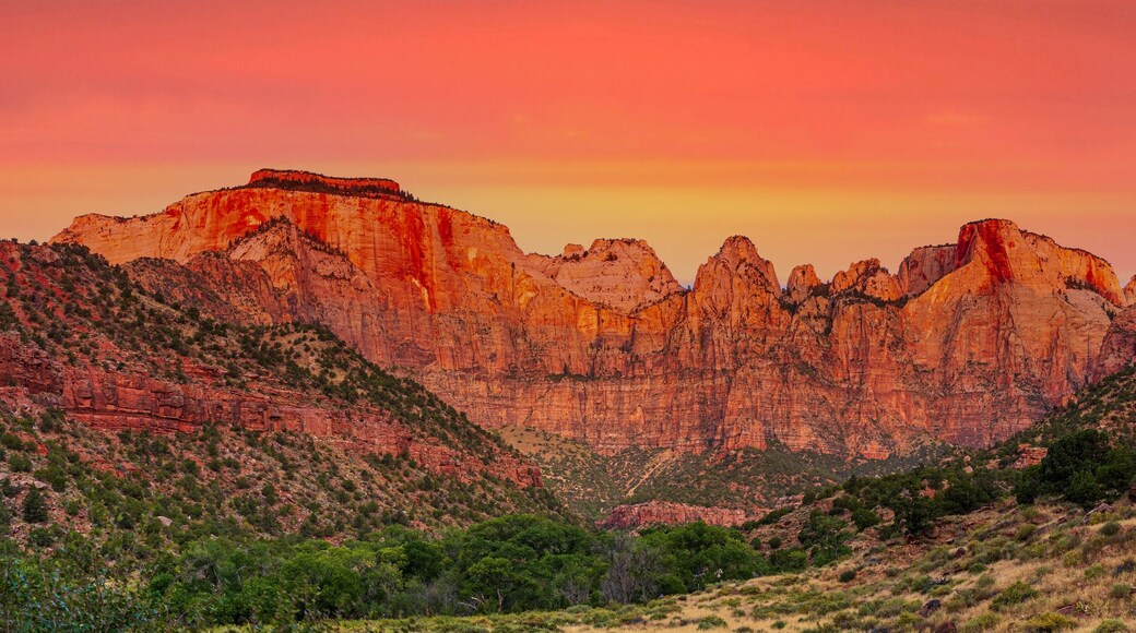 Sunset over Towers of the Virgin in Zion National Park