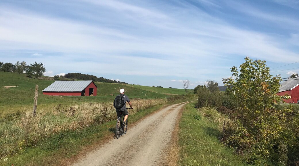 Bike riding along the Missisquoi Valley Rail Trail in Vermont.