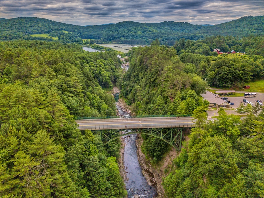Drone shot of the route 4 bridge over Quechee Gorge. Ps I am standing on the bridge 😁