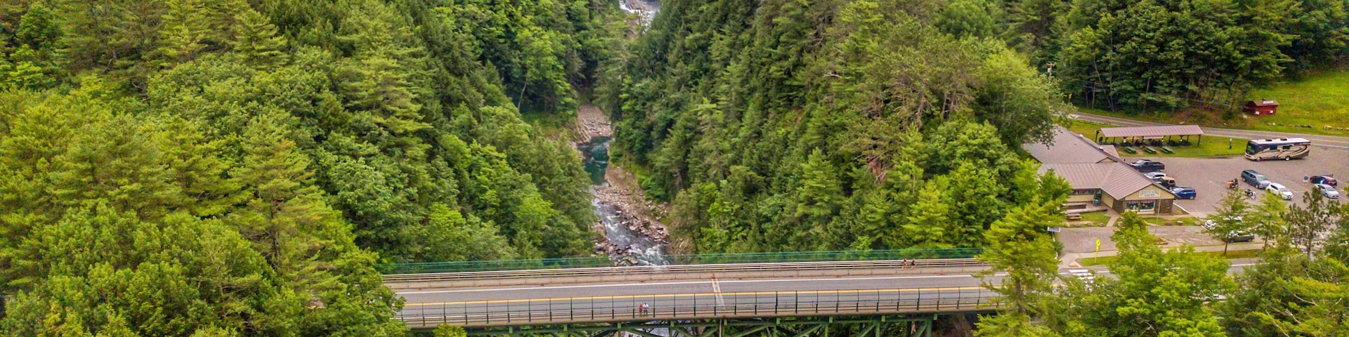 Drone shot of the route 4 bridge over Quechee Gorge. Ps I am standing on the bridge 😁