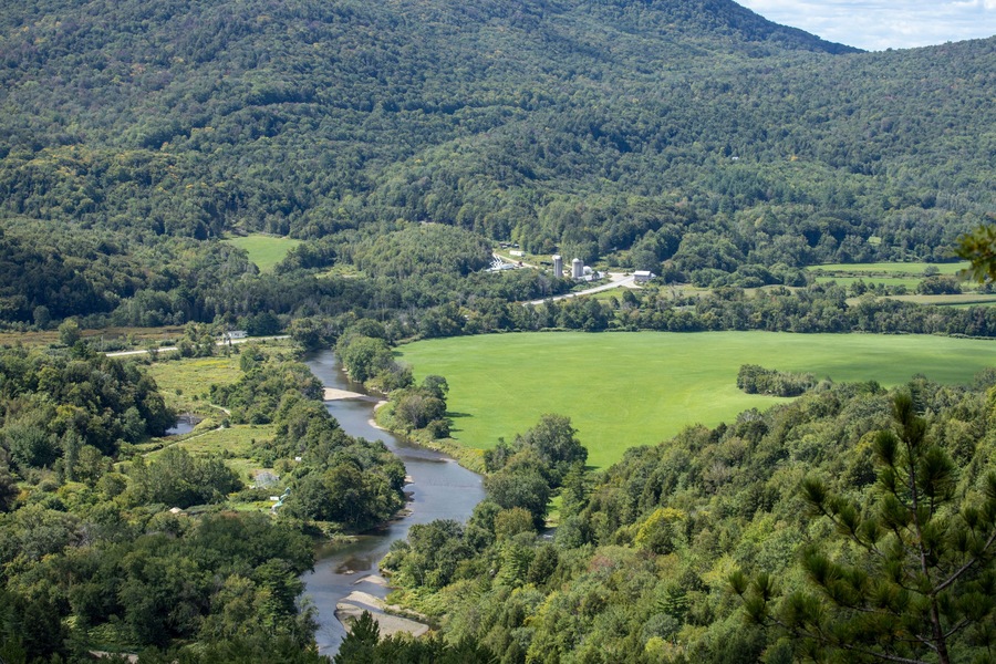 The view of the Lamoille River Valley from Prospect Rock on the Long Trail in Johnson, Vermont