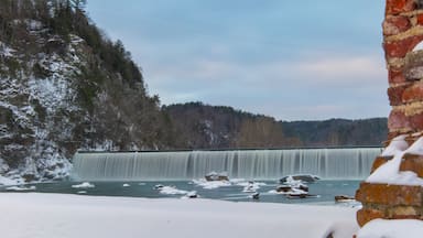 Old mill and dam in Fries, VA in winter