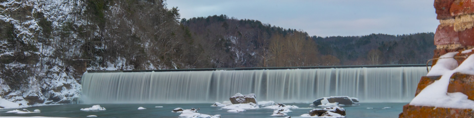 Old mill and dam in Fries, VA in winter