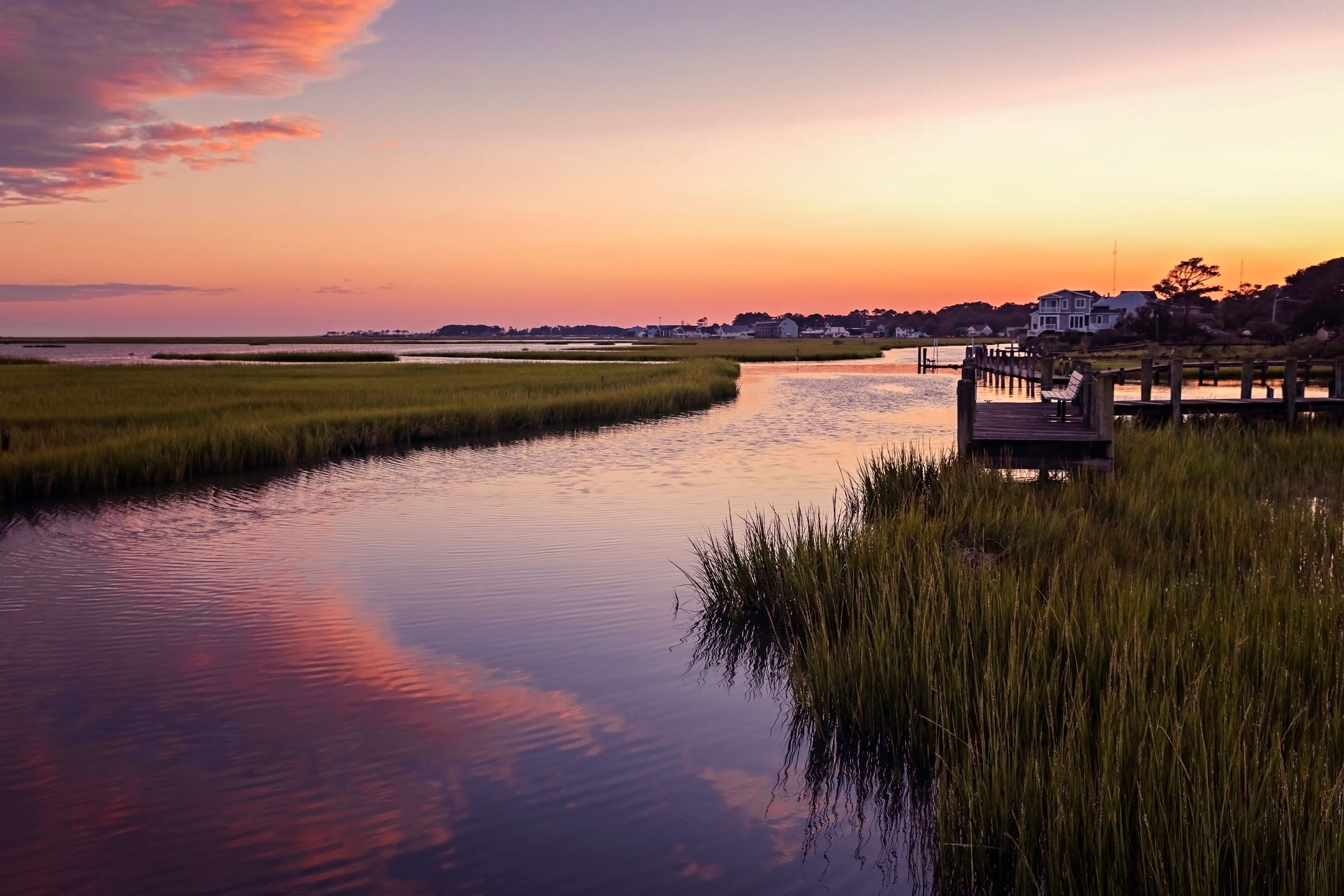 Sunset over the salt marsh, Chincoteague Island, Virginia, USA