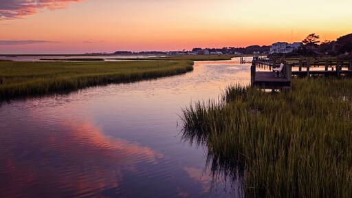 Sunset over the salt marsh, Chincoteague Island, Virginia, USA