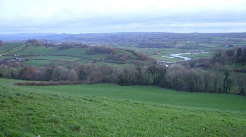 The Tywi (Towy) valley A view of the river Tywi with White Mill just visible on the near side of the river.