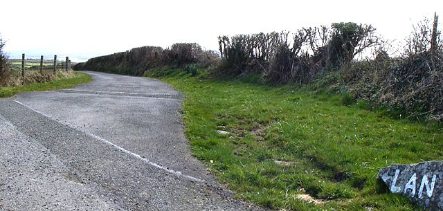 Lane Entrance. The top of the lane for a property called 'Lan',