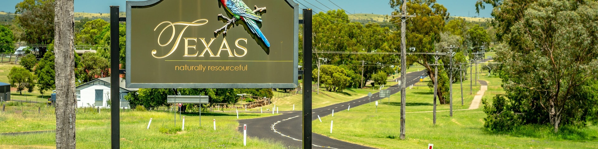 Town entrance road sign in Texas, Queensland, Australia