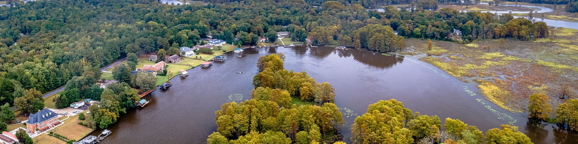 Aerial Drone Shot of Autumn Trees In Virginia